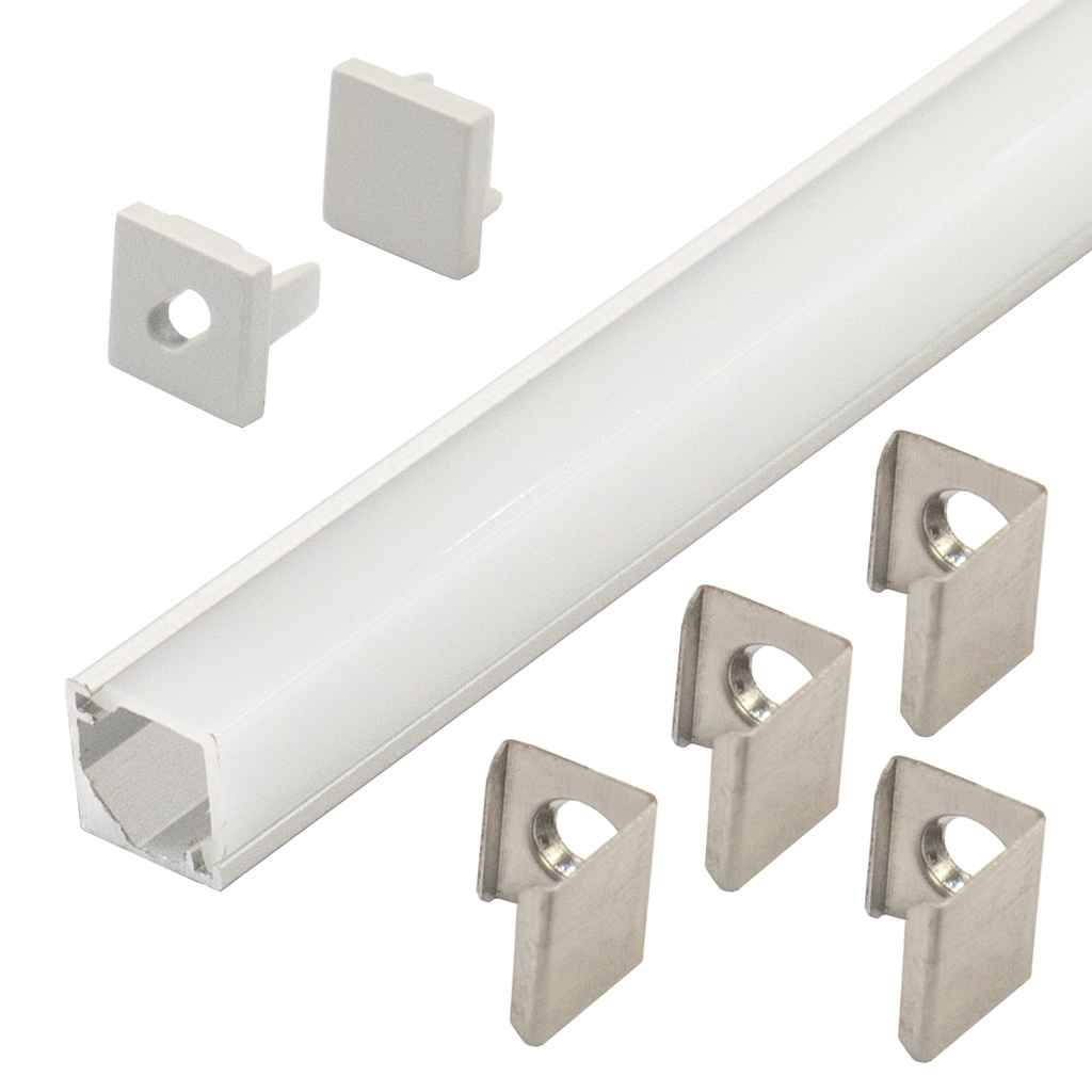Perfil LED extrafino de esquina  con el difusor en ángulo recto de 8 mm x 8 mm