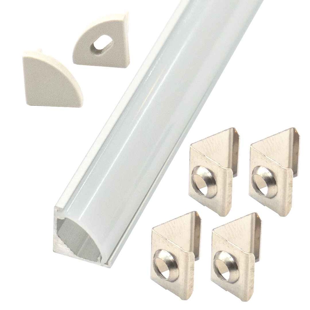 Perfil LED extrafino de esquina con el difusor curvo de 8 mm x 8 mm