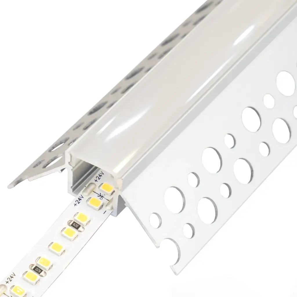 Perfil LED para empotrar en una esquina de 53,5 mm x 23,82 mm
