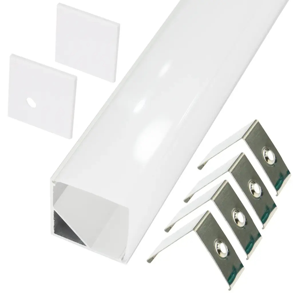 Perfil LED de esquina con el difusor en ángulo recto de 30 mm x 30 mm