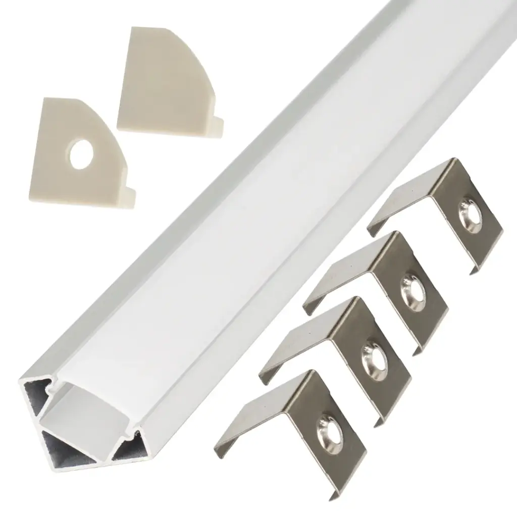 Perfil LED de esquina reforzado y con embellecedores de 25,21 mm x 16,91 mm
