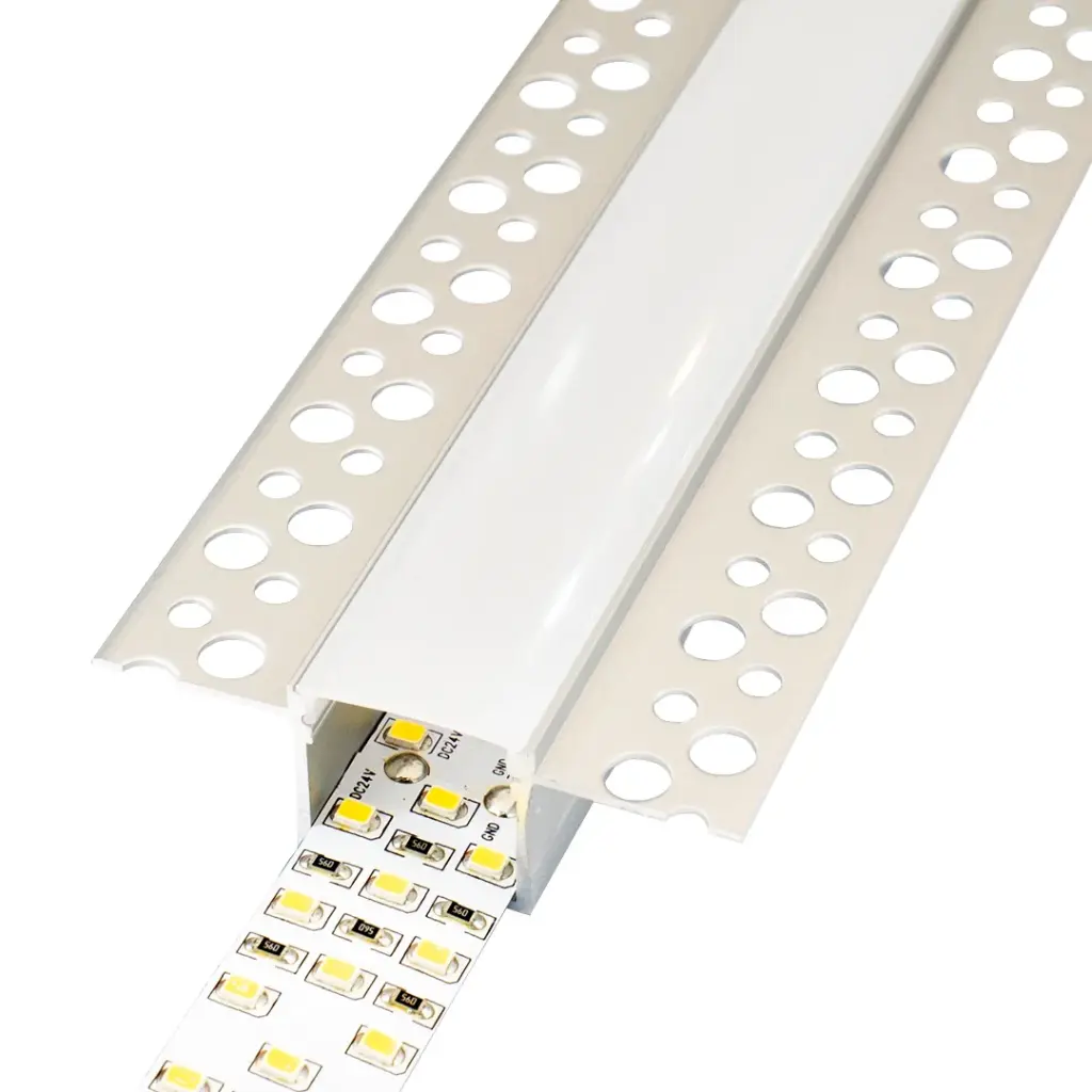 Perfil LED para empotrar en una obra de 63,4 mm x 20,4 mm