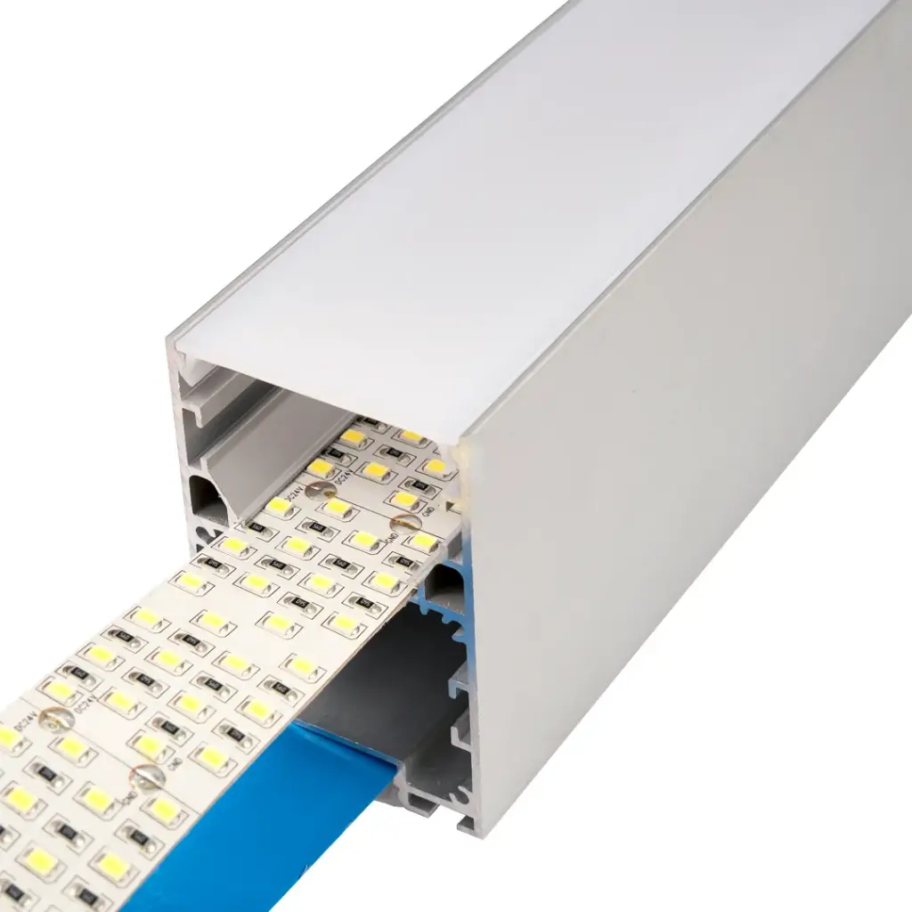 Perfil LED colgante con iluminación bidireccional de 50,18 mm x 75 mm