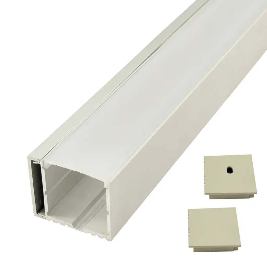 Perfil LED de superficie con iluminación lateral y opción colgante de 42,7 mm x 35 mm