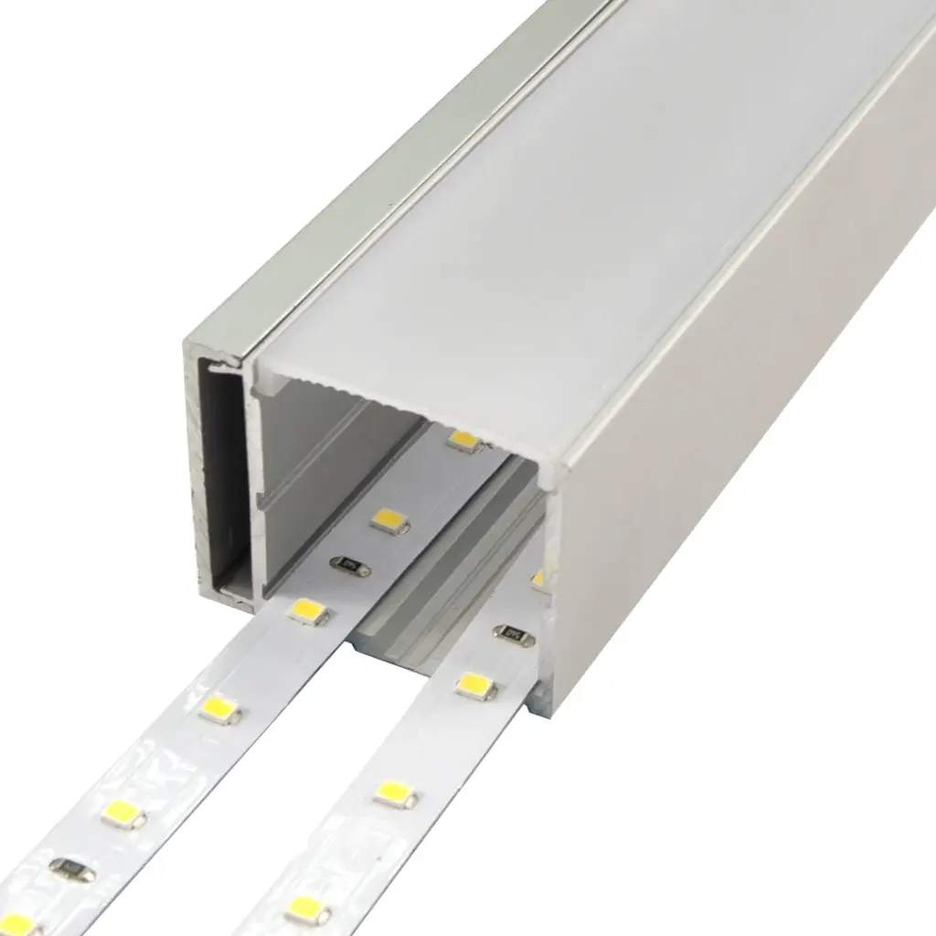 Perfil LED de superficie con iluminación lateral y opción colgante de 42,7 mm x 35 mm