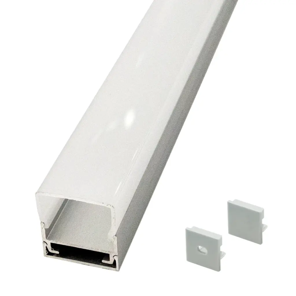 Perfil LED de superficie con opción colgante y difusor en ángulo recto de 19,2 mm x 20,21 mm