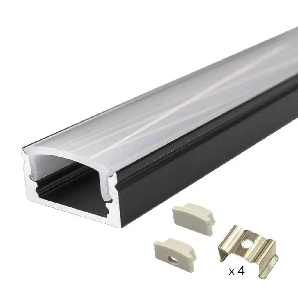 Perfil LED de superficie de 17 mm x 7,8 mm lacado en negro
