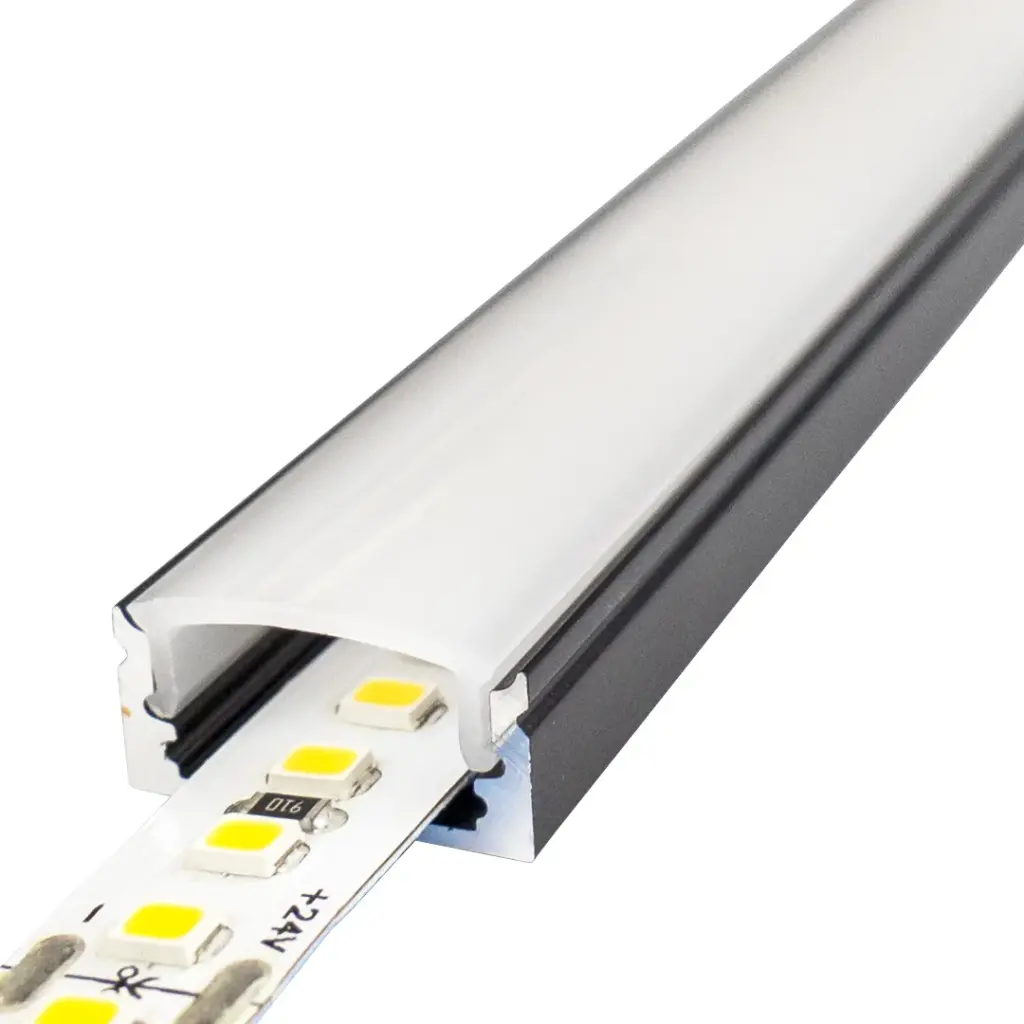 Perfil LED de superficie de 17 mm x 7,8 mm lacado en negro
