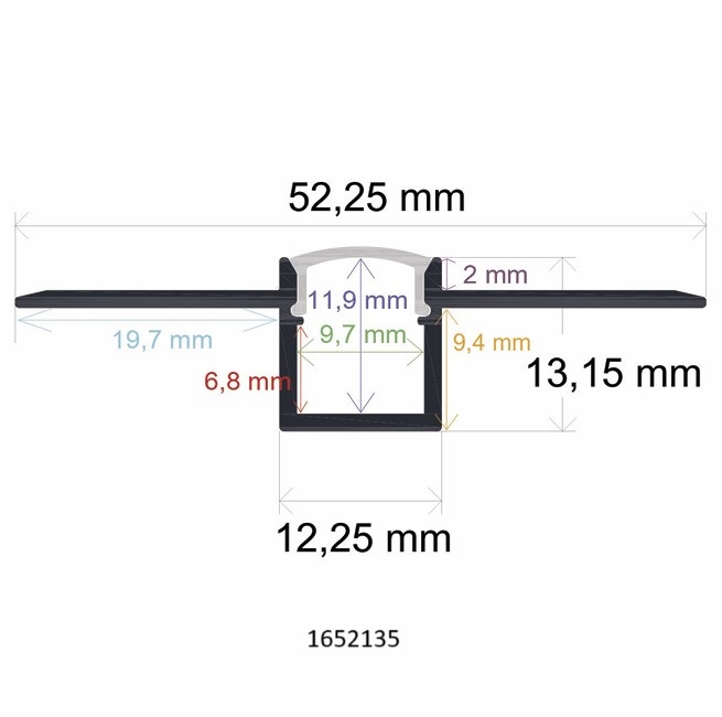 Perfil LED flexible para empotrar en una obra de 52,25 mm x 13,15 mm