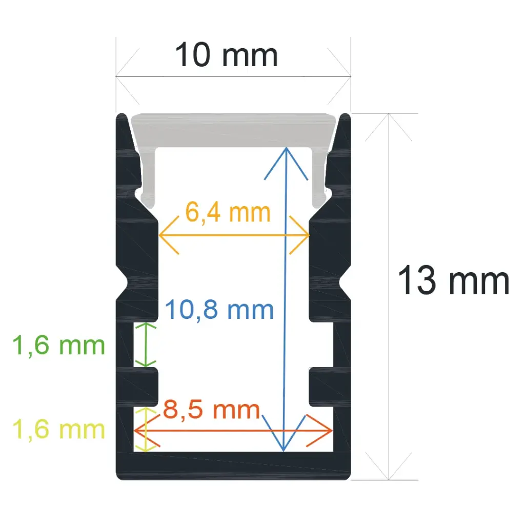Perfil LED de superficie de 10 mm x 13 mm