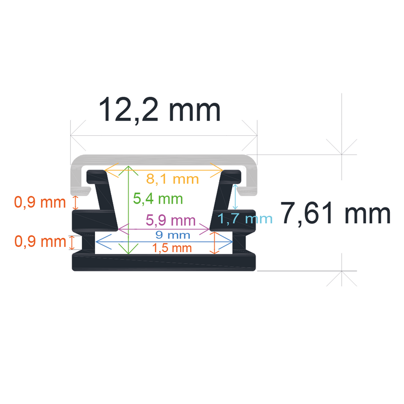 Perfil LED de superficie de 12,2 mm x 7,61 mm
