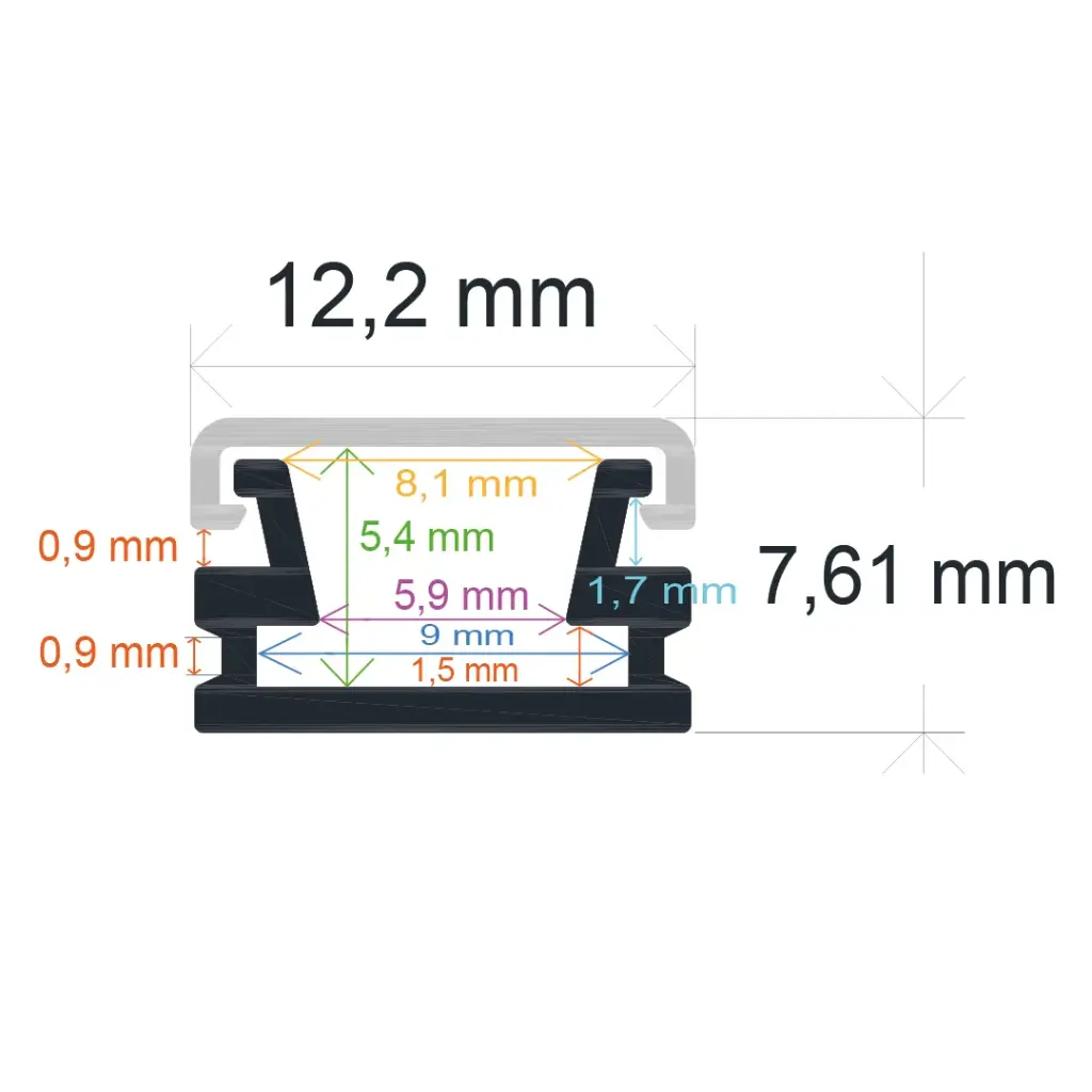 Profilé LED en surface (12,2 mm x 7,61 mm)