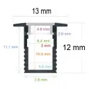 Eingebautes LED-Profil, 13 mm x 12 mm