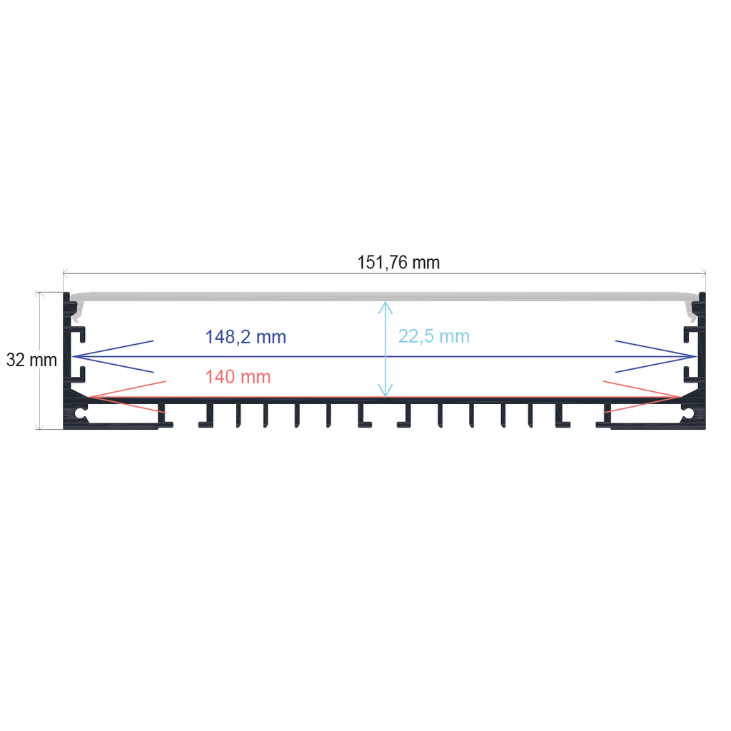 Surface-mounted LED profile with pendant option, 151.76 mm x 32 mm