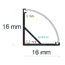 Profilé LED d'angle avec diffuseur incurvé 16 mm x 16 mm
