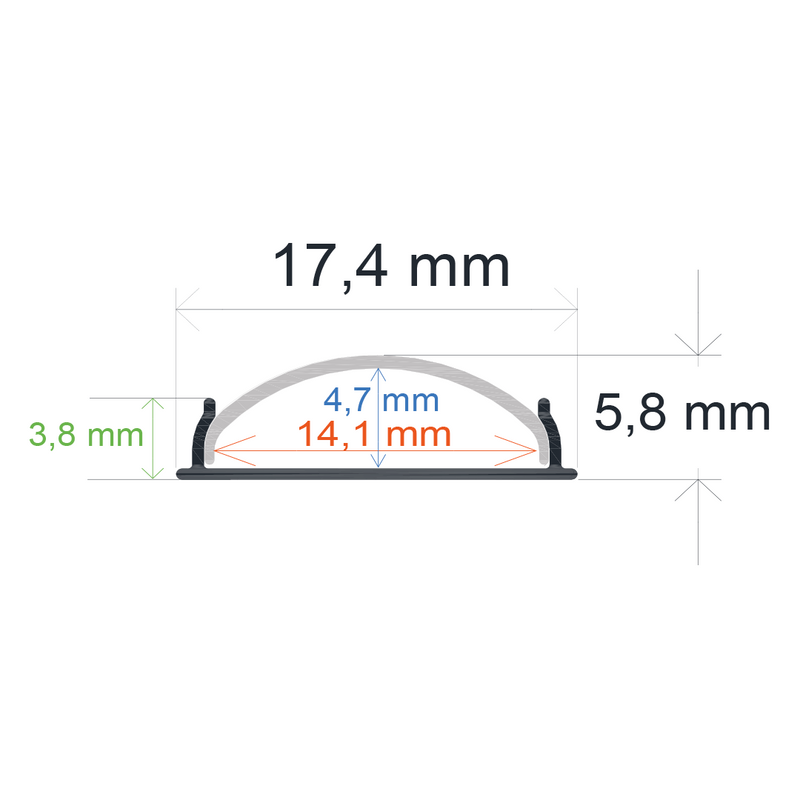 Perfil LED flexible de superficie de 17,4 mm x 5,8 mm