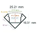 Perfil LED de esquina reforzado y con embellecedores de 25,21 mm x 16,91 mm