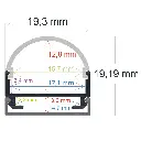 Perfil LED de superficie con opción colgante y difusor curvo de 19,3 mm x 19,19 mm