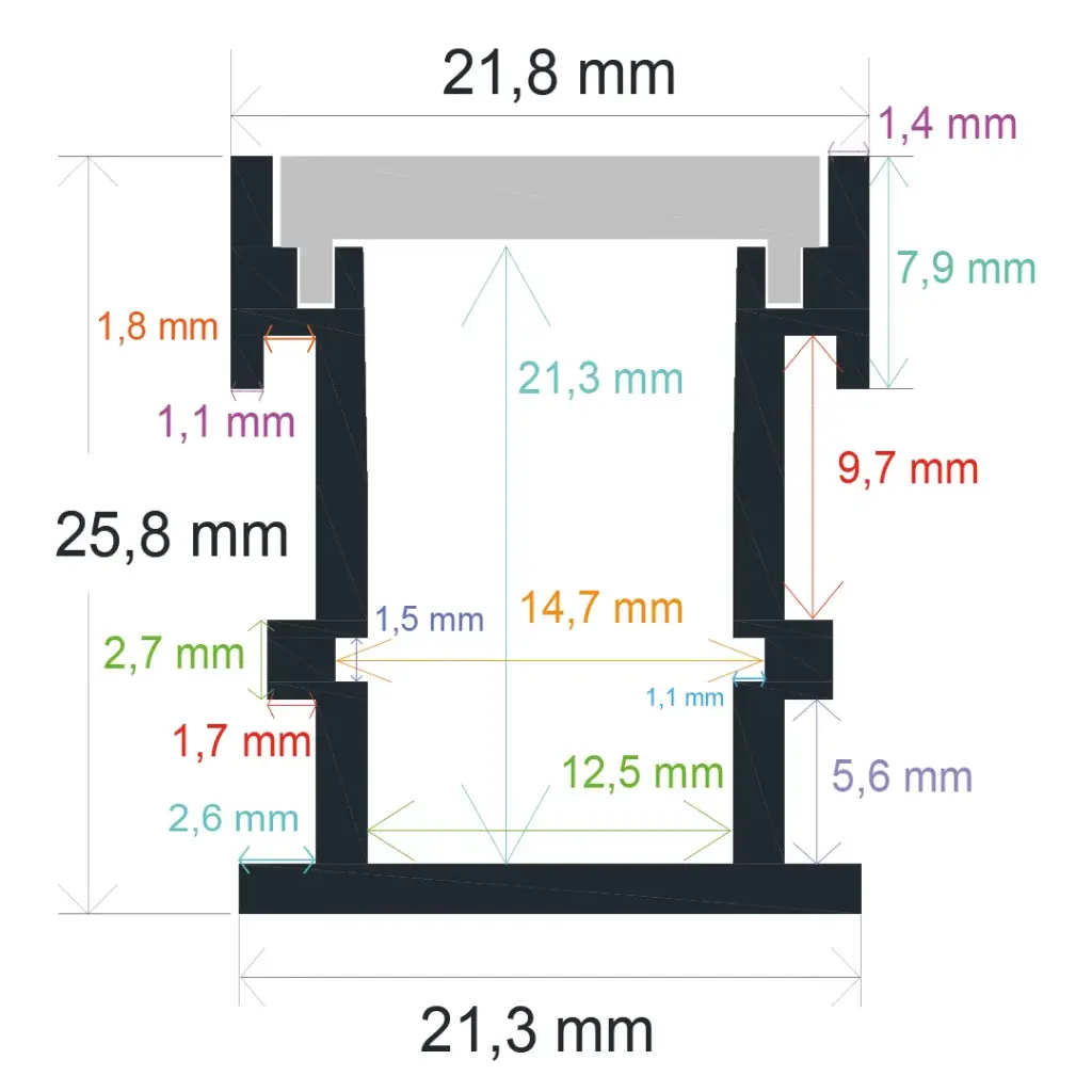 Recessed LED profile for outdoor floor (21.8 mm x 25.8 mm)