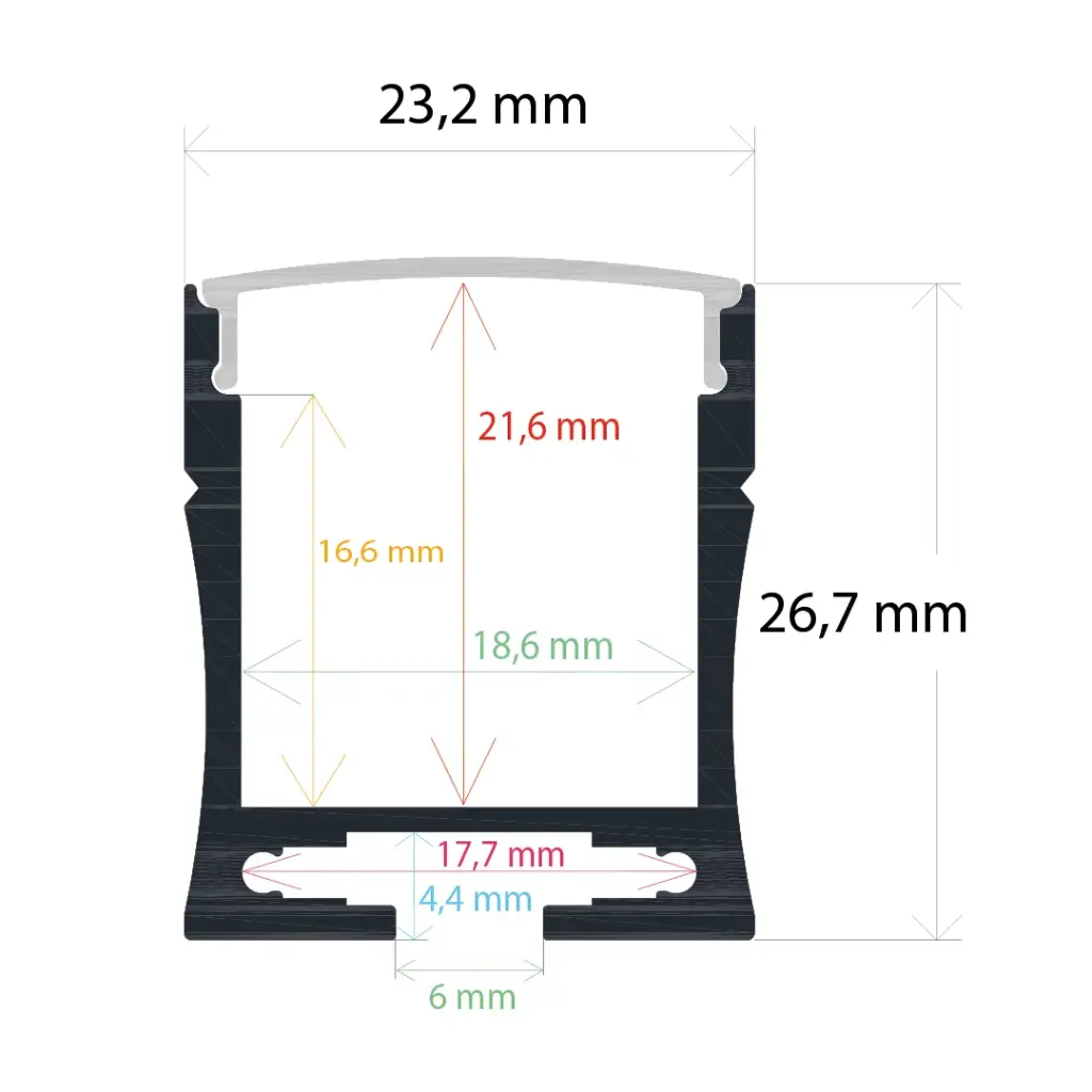 Profilé LED en saillie avec option suspendue, 23,2 mm x 26,7 mm