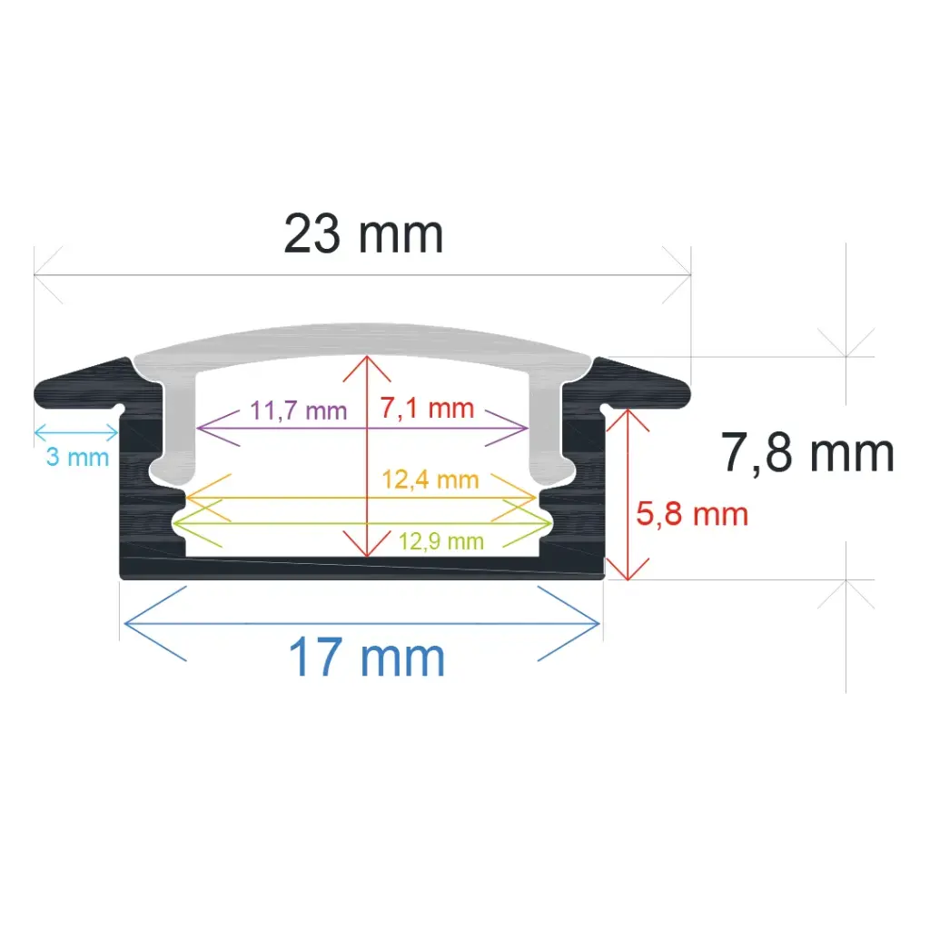 Eingebautes LED-Profil, 23 mm x 7,8 mm