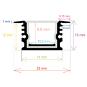 Wasserdichtes eingebautes LED-Profil IP65, 25 mm x 13 mm