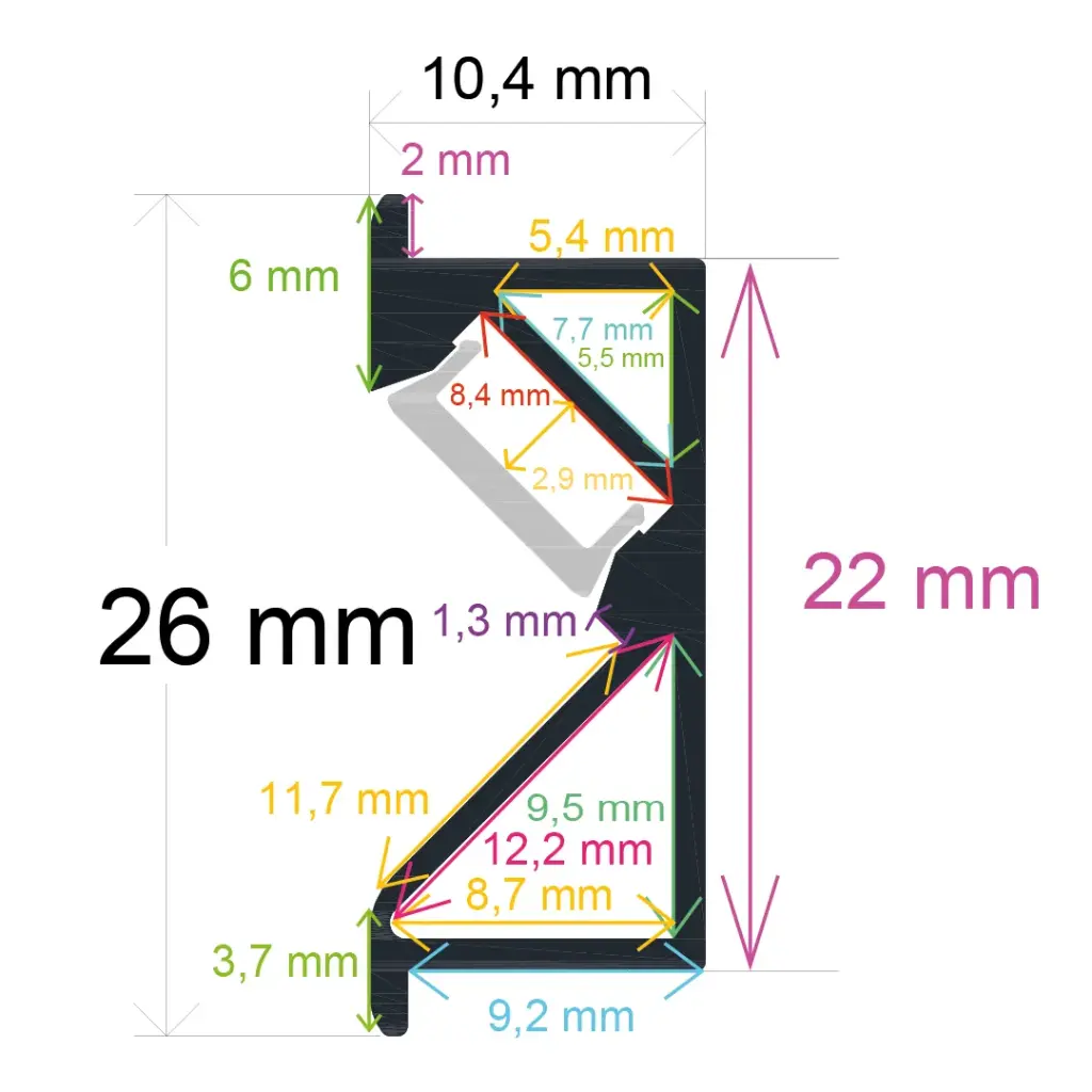 Profilo LED per mobili, specialmente per cucine (26 mm x 10,4 mm)