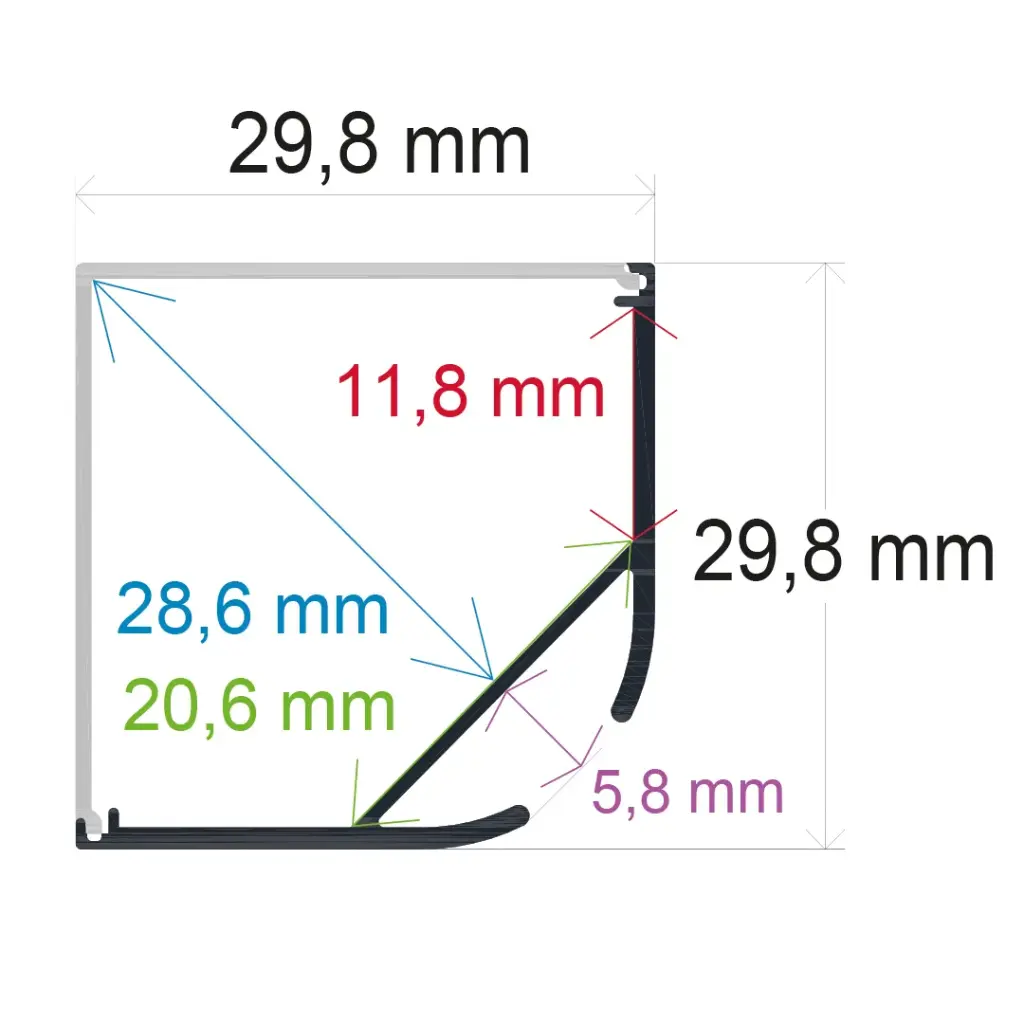Hanging LED profile with right-angle diffuser, 29.8 mm x 29.8 mm