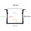 Perfil LED para empotrar de 30 x 20,4 mm