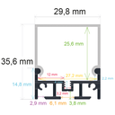 Perfil LED de superficie con opción colgante de 29,8 x 35,6 mm
