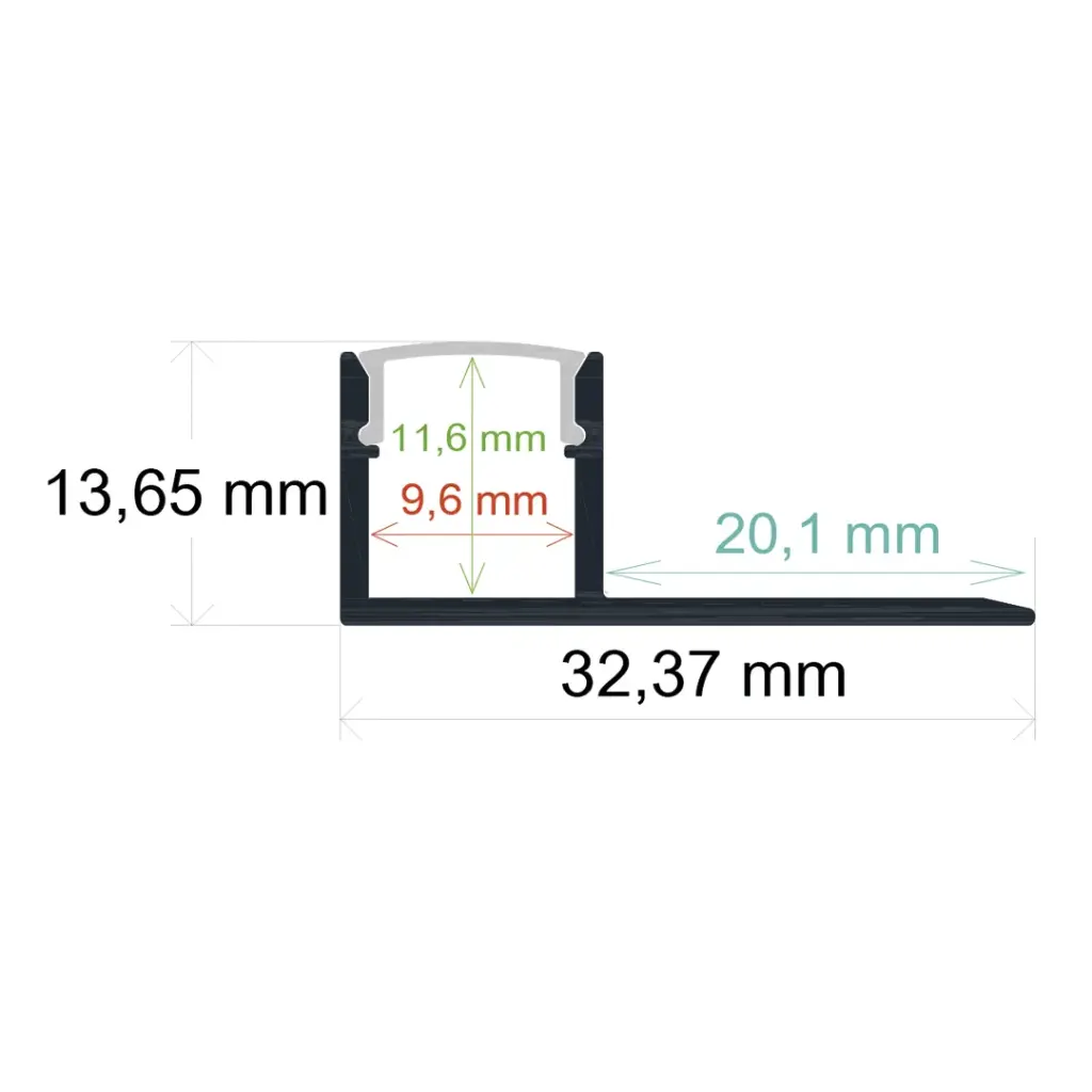 Recessed LED profile for installation in masonry (32.37 mm x 13.65 mm)
