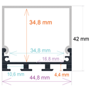 Profilé LED en saillie avec option suspendue, 44,8 mm x 42 mm