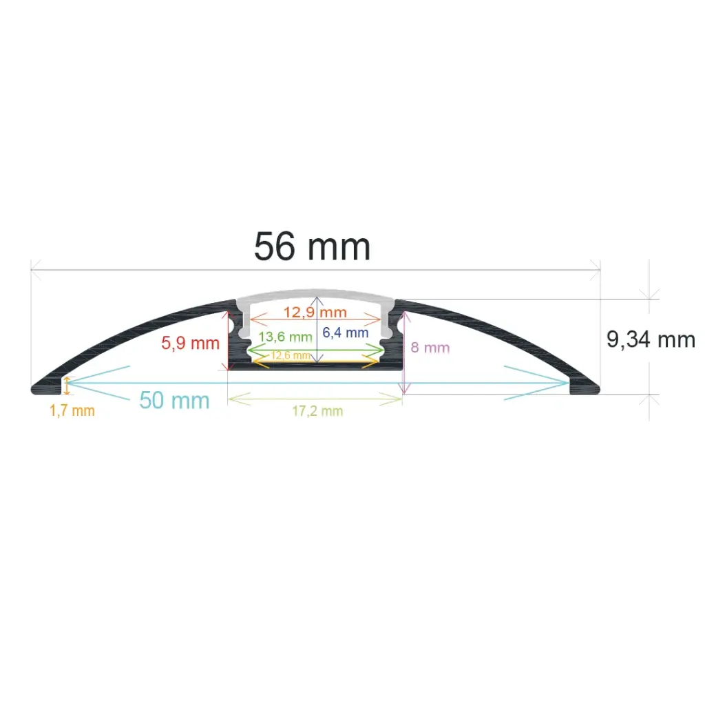 Perfil LED de superficie de 56 x 9,34 mm