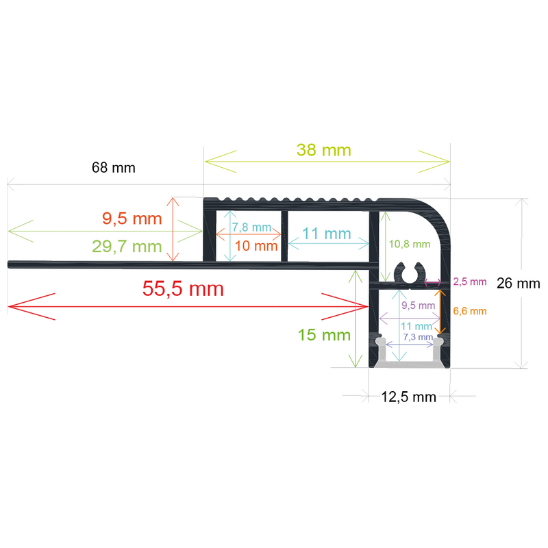 Perfil LED para escaleras de 68 mm x 26 mm