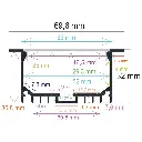 Perfil LED empotrable en techos o paredes de 69,6 mm x 32 mm