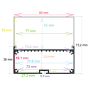 Oberflächenmontiertes LED-Profil mit Hängeoption, 80 mm x 75,2 mm