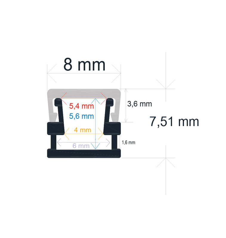 Perfil LED extrafino de superficie de 8 mm x 7,51 mm
