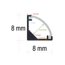 Profilé LED d’angle extra fin avec diffuseur courbe, 8 mm x 8 mm