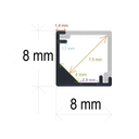 Profilé LED d’angle extra fin avec diffuseur à angle droit, 8 mm x 8 mm