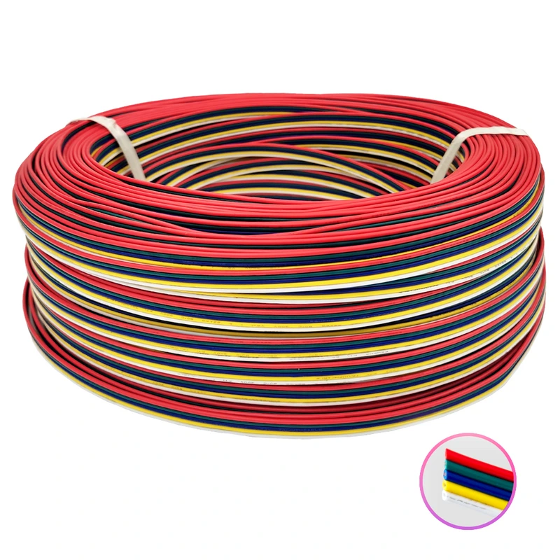5-wire cable for LED strips with 6 colors, available in 100-meter rolls.