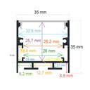 White surface-mounted LED profile with hanging option, 35 mm x 35 mm