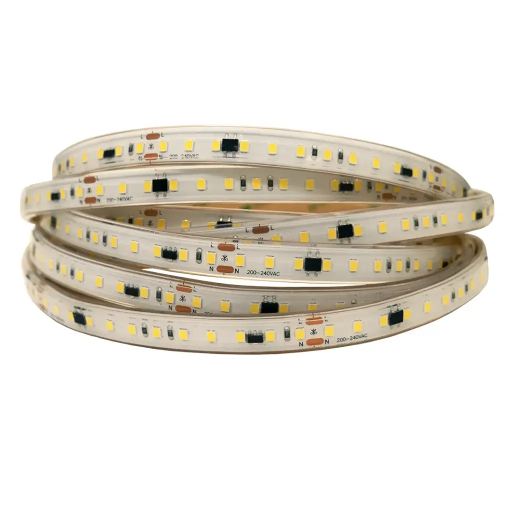 Metro de tira LED AC220V 16W 120LEDs/m SMD2835 IP67 3000ºK Luz cálida  10mm 50m