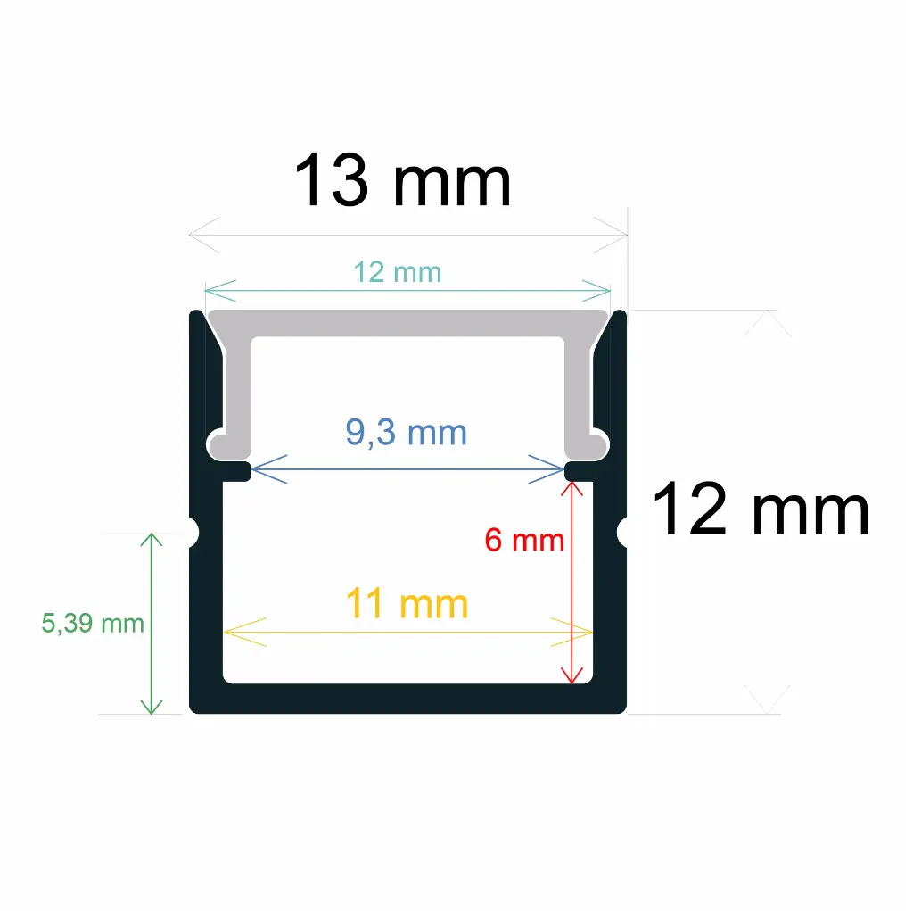 Perfil LED de superficie 13 mm x 12 mm