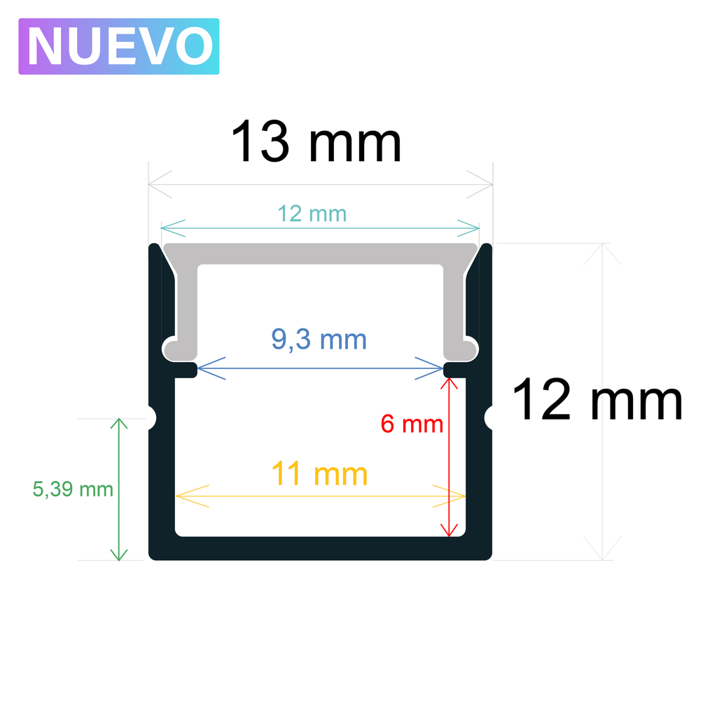 Perfil LED de superficie 13 mm x 12 mm