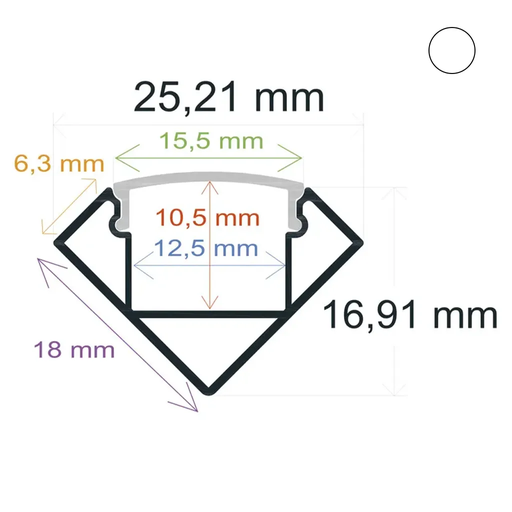 [1618181] Profilo angolare LED rinforzato con finiture da 25,21 mm x 16,91 mm bianco