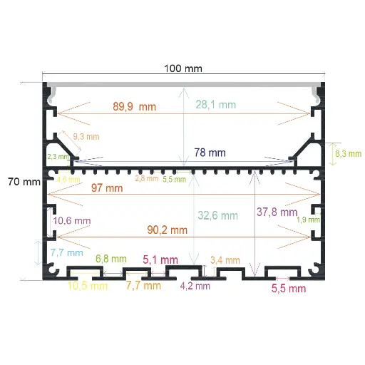 [1610070] Suspended LED profile, 100 mm x 70 mm