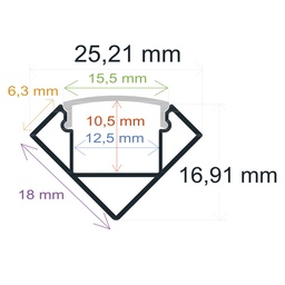 [161818] Verstärktes LED-Eckprofil mit 25,21 mm x 16,91 mm Blenden