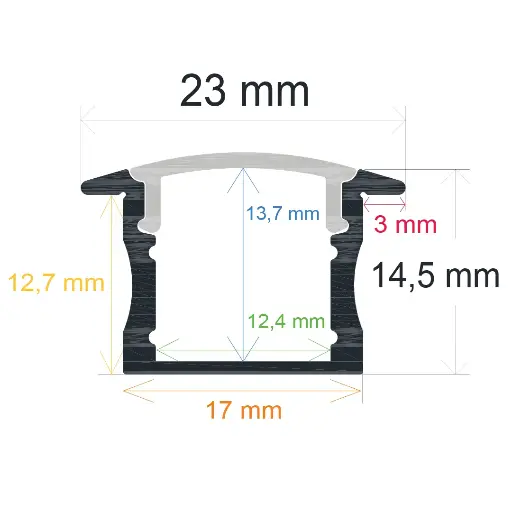 [162314] Eingebautes LED-Profil, 23 mm x 14,5 mm