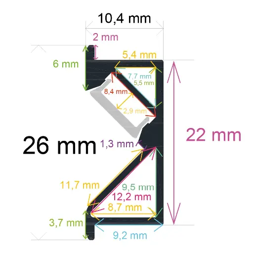 [162610] LED profile for furniture, especially kitchen furniture (26 mm x 10.4 mm)