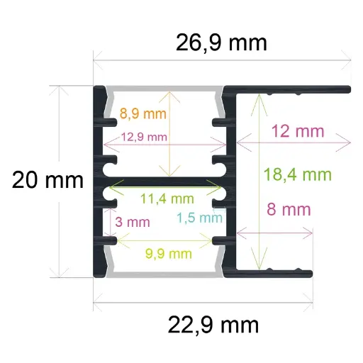 [162620] LED profile for furniture with bidirectional lighting (26.9 mm x 20 mm)
